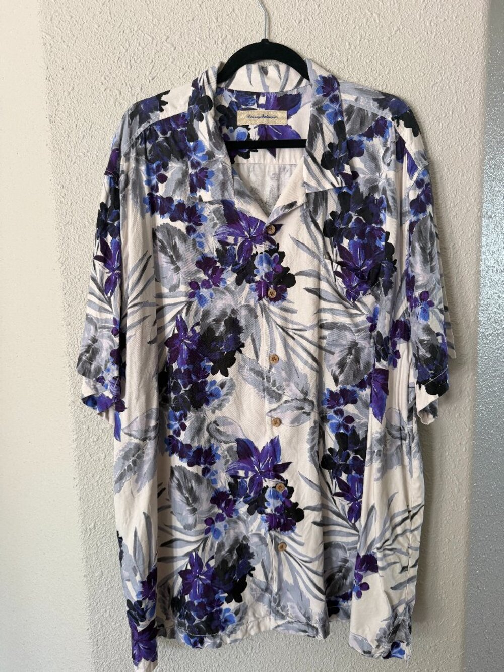 Tommy Bahama Silk Floral Tropical Button Down Shirt Purple Blue White 3XL XXXL